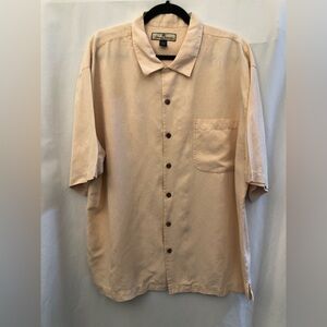 Tommy Bahama 100% Silk Light Orange Palm Tree Textured Hawaiian Shirt XL